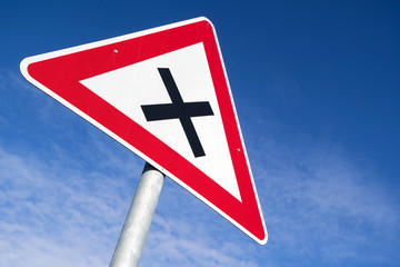 German road sign: uncontrolled intersection ahead