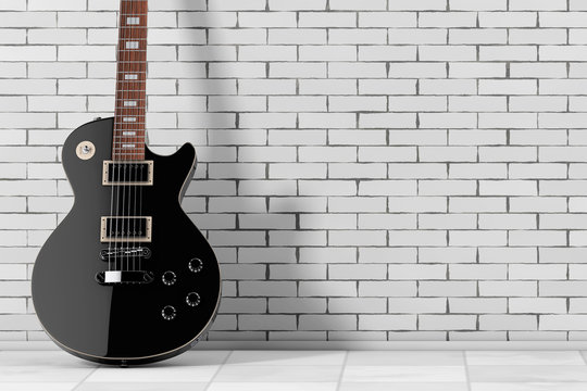 Beautiful Black Electric Guitar in Retro Style. 3d Rendering © doomu