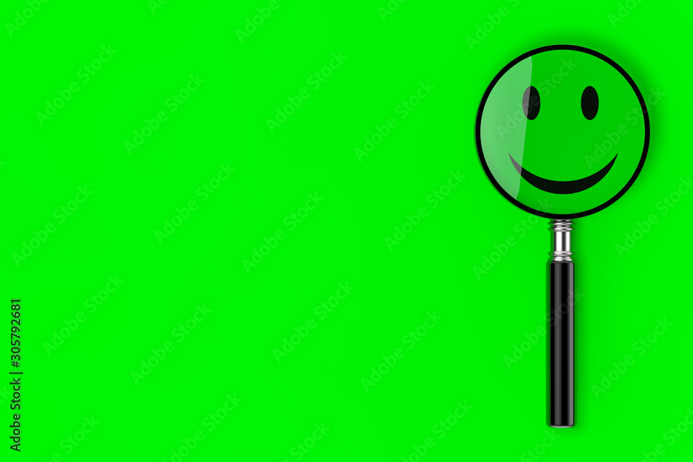 Aufkleber magnifying glass with smile face. 3d rendering