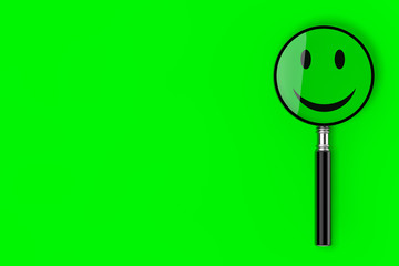 Magnifying Glass with Smile Face. 3d Rendering