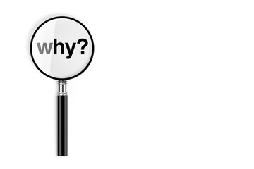 Magnifying Glass with Why Sign. 3d Rendering