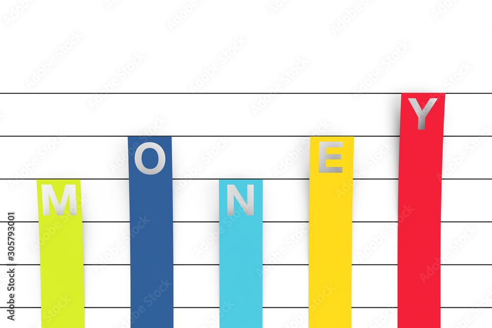 Leinwandbilder colour column flat graph chart infographics paper elements with money sign. 3d rendering