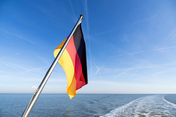 German flag on the stern of a ship