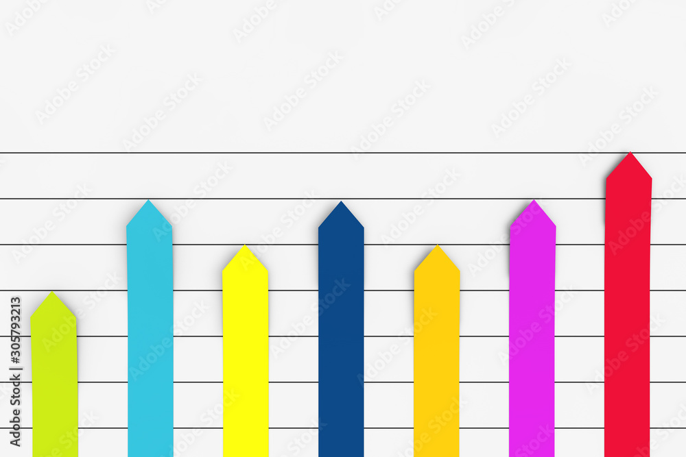 Poster colour column flat graph chart infographics arrow paper elements. 3d rendering