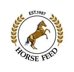 Horse feed logo design. Use it for makeing web or print posters for equine competitions or stable. Vector illustration.