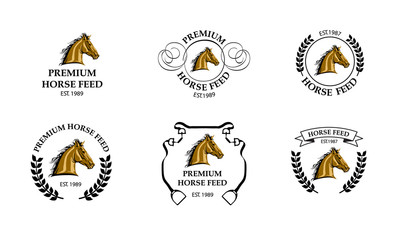 Horse feed logo design. Use it for makeing web or print posters for equine competitions or stable. Vector illustration.