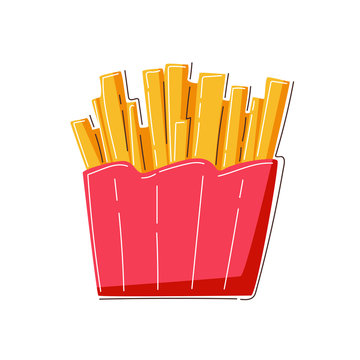 Fast food vector icon. French fries potato in paper bucket. Vector illustration on isolated background