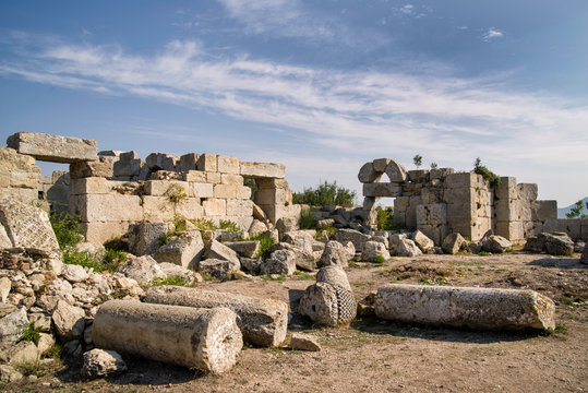 column ruins of monastery of st. simeon at samandag, hatay