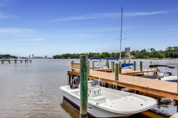 Fototapeta na wymiar Boats parked at a dock