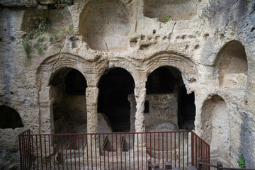 Besikli magara (meaning cave with cradles) which is tombs of the kings near to titus vespasianus tunnel at samandag, hatay