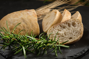 Italian ciabatta bread cut in slices.