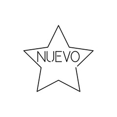 Icono plano lineal estrella con texto NUEVO en color negro	