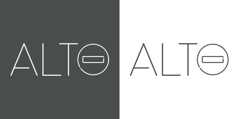 Icono plano lineal palabra alto con señal de tráfico en fondo gris y fondo blanco © teracreonte