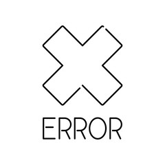 Icono plano lineal palabra error con aspa en color negro