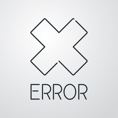 Icono plano lineal palabra error con aspa en fondo gris