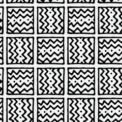 Seamless grunge doodle modern pattern. Geometry square fabric sample