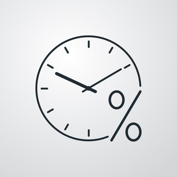 recommend clip art: Icono plano lineal reloj con símbolo porcentaje en fondo gris