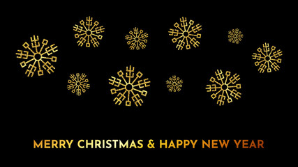 Fototapeta na wymiar Christmas dark background with gold snowflakes