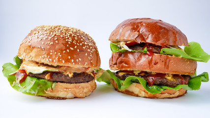 Meaty hamburger in a restaurant