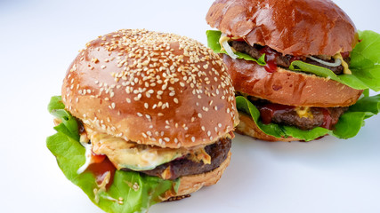 Meaty hamburger in a restaurant
