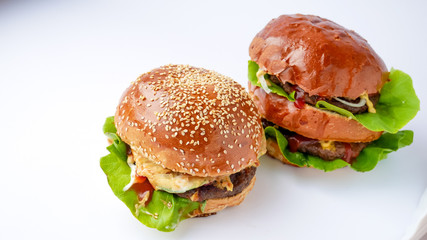 Meaty hamburger in a restaurant