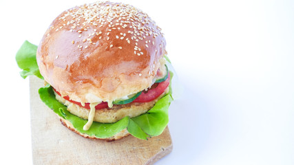 Meaty hamburger in a restaurant