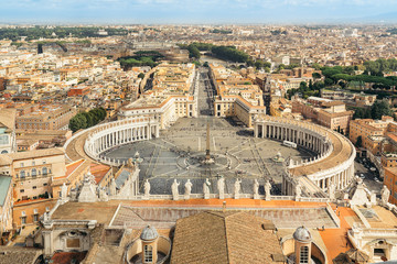 Fototapeta na wymiar View of Saint Peter Square in Vatican, Rome, from basilica dome