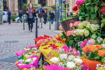 colorful flowers in a shop in Italy
