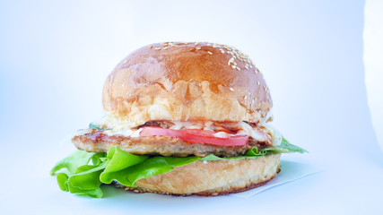 Meaty hamburger in a restaurant