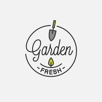 Garden Fresh Logo. Round Linear Of Garden Tool