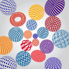 Abstract 3d effect background. Explosion of colorful spheres.