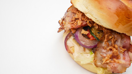 Meaty hamburger in a restaurant