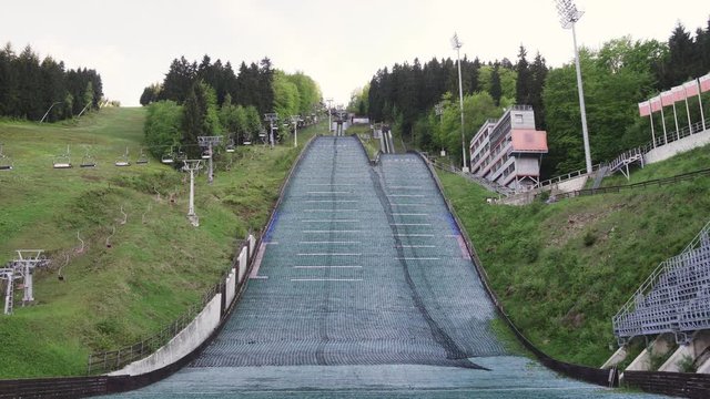 Empty ski jumping hill in Liberec, Czech Republic