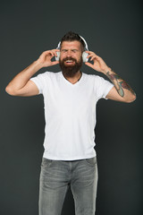 Singing lyrics. Hobby concept. Perfect sound. Listen music for motivation. Favorite track list....