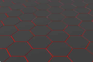 3d rendering of black and red geometric hexagonal abstract background. Pattern for texture of wallpapers. 