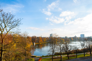 Beautiful vantage point view of Castle lake park in Chemnitz Germany