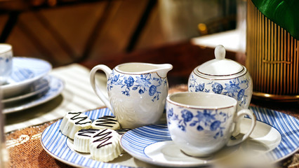 classic table setting for a tea break time