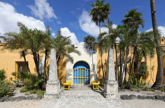 Main entrance to the Bonnet House Museum & Gardens in Fort Lauderdale, Florida, USA. 