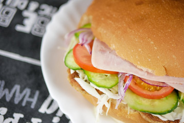 Meaty hamburger in a restaurant