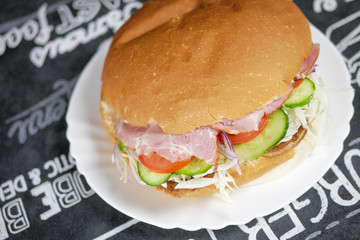 Meaty hamburger in a restaurant