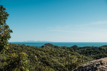 Beautiful pristine nature in Magnetic island, Australia, view on the ocean and green hills