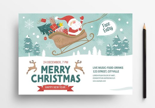 Holiday Event Flyer Layout with Santa Scene Illustrations