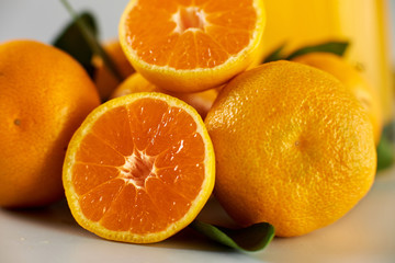 Tangerines whole and two halves