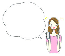 スマートフォンを持つ女性のイラスト　キャッシュレス