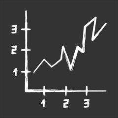 Area chart chalk icon. Rising graph with indexes. Increasing diagram. Infographic growth with numbers. Business report visualization. Marketing presentation. Isolated vector chalkboard illustration