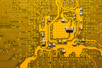 Electronic circuit board abstract background. computer motherboard close up. micro elements of computer. Intelligent technology