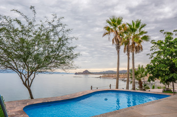 swimming pool in tropical resort