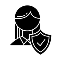 Insurance industry glyph icon. Life and health protection. Safety and security guarantee. Medical assurance. Risk and danger regulation. Silhouette symbol. Negative space. Vector isolated illustration