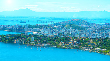 Fototapeta premium Aerial view of Rio de Janeiro with Christ Redeemer and Corcovado Mountain.