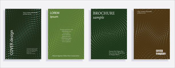 Minimalistic cover design templates. Set of layouts for covers of books, albums, notebooks, reports, magazines. Line halftone gradient effect, flat modern abstract design. Geometric mock-up texture.